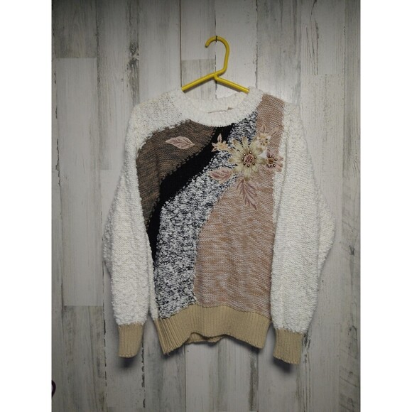 Vintage Needles And Yarn Women’s Small Boucle Sweater Cottagecore Floral - Picture 1 of 5
